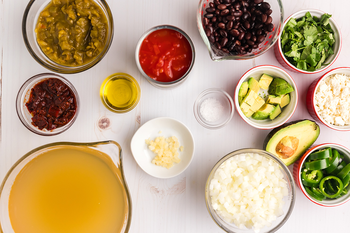 overhead shot of black bean soup ingredients