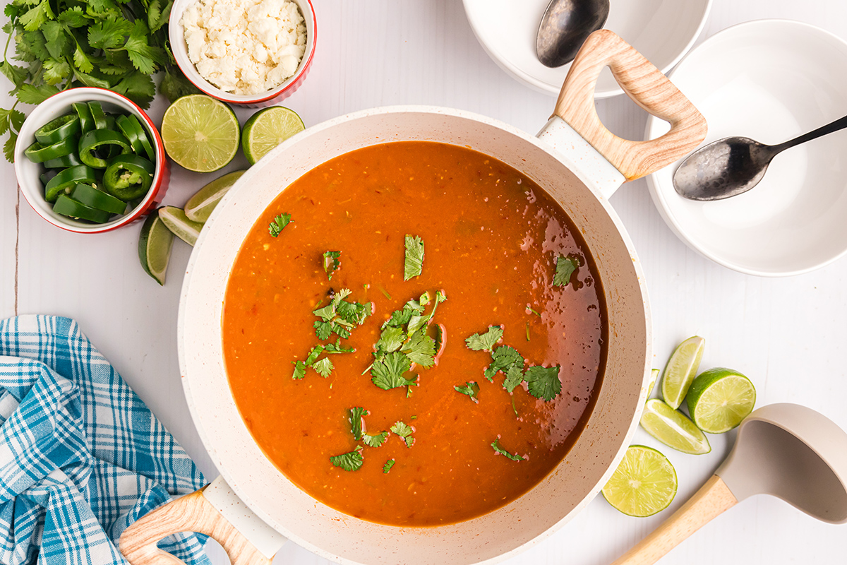 cilantro sprinkled on top of pot of black bean soup