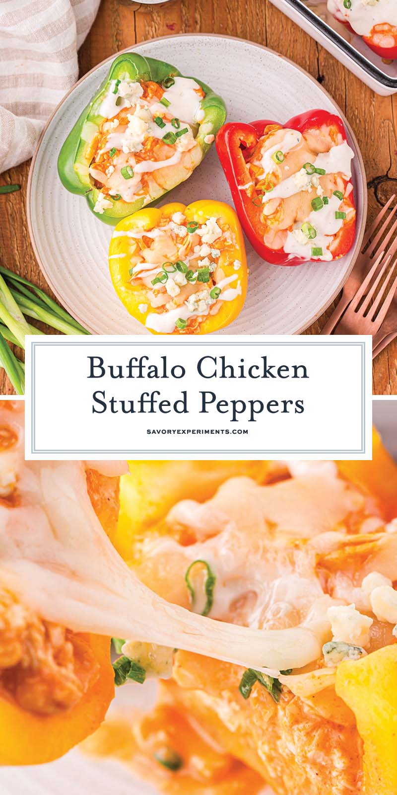 collage of buffalo chicken stuffed peppers for pinterest