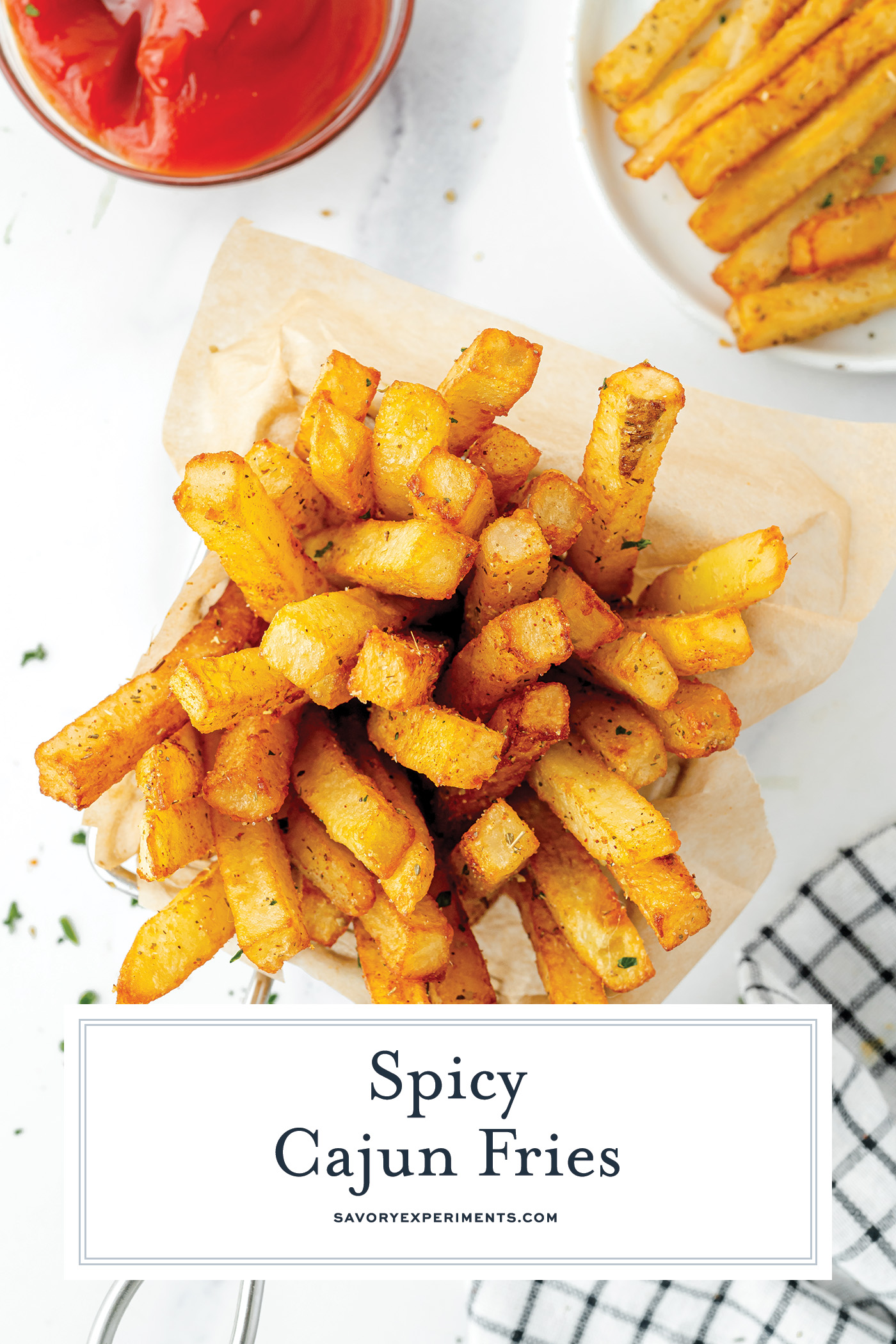 overhead shot of cajun fries with text overlay