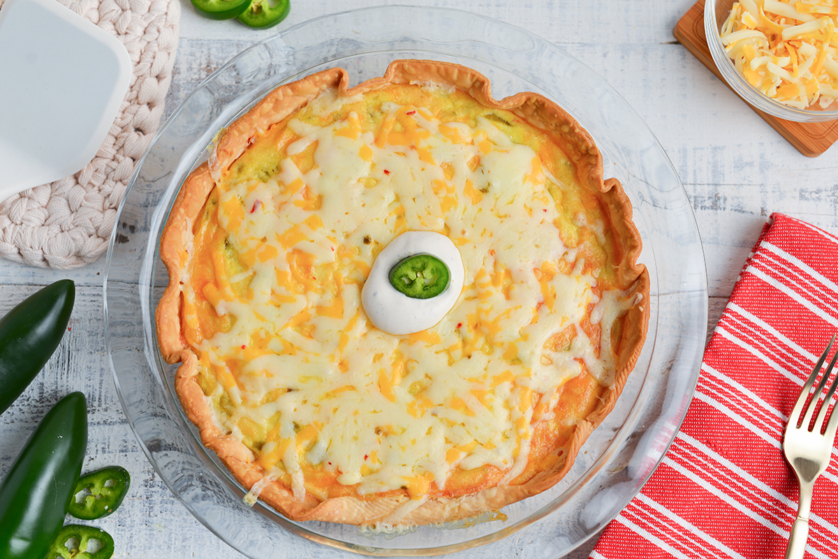 overhead shot of chile relleno quiche