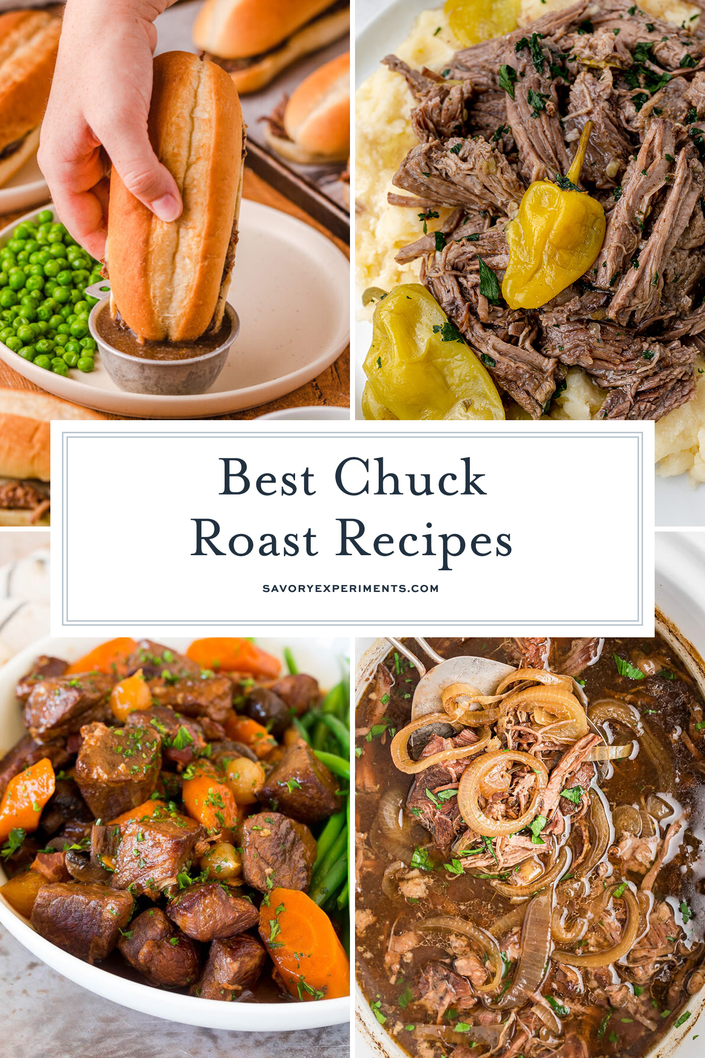 collage of chuck roast recipes