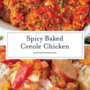 collage of creole chicken