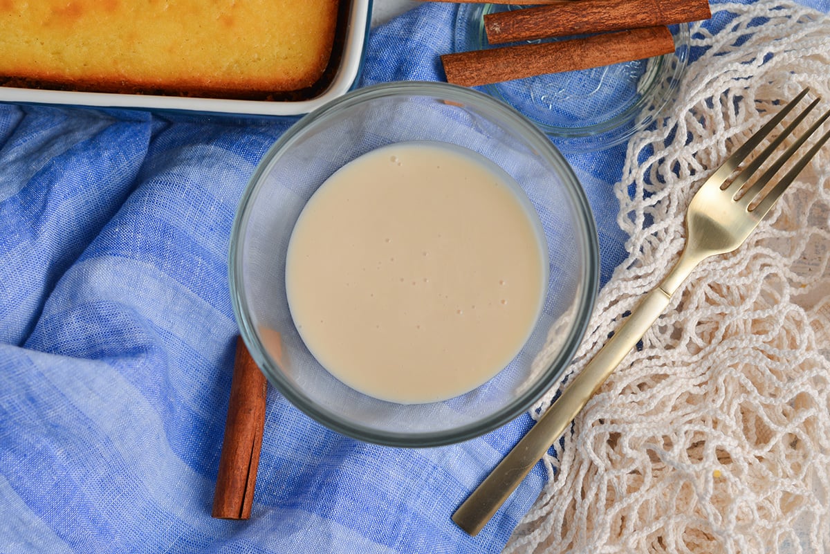 overhead shot of icing in bowl