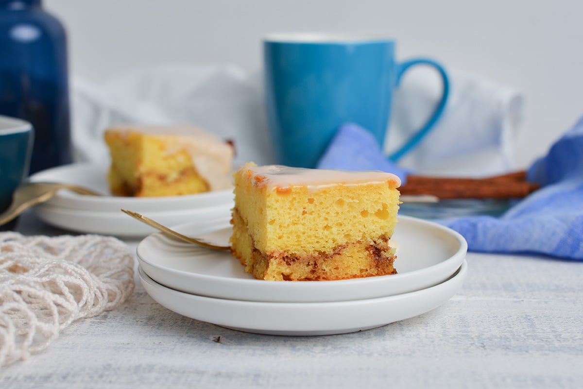 straight on shot of slice of cake on plate