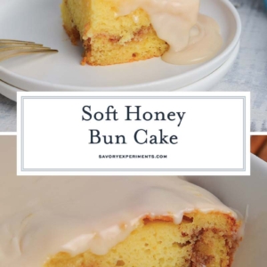 collage of honey bun cake