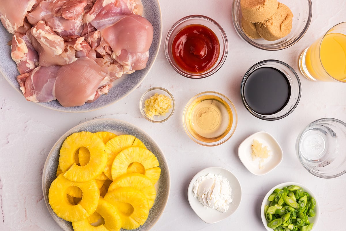 overhead shot of huli huli chicken ingredients