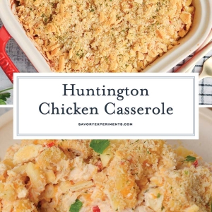 collage of huntington chicken casserole for pinterest
