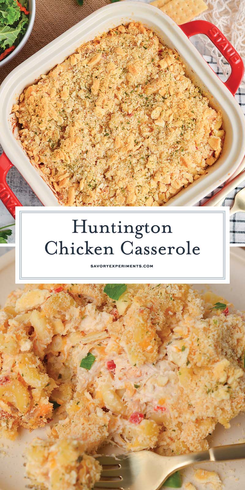 collage of huntington chicken casserole for pinterest