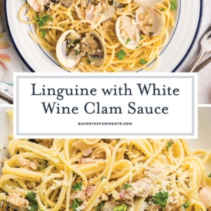 collage of linguine with white clam sauce