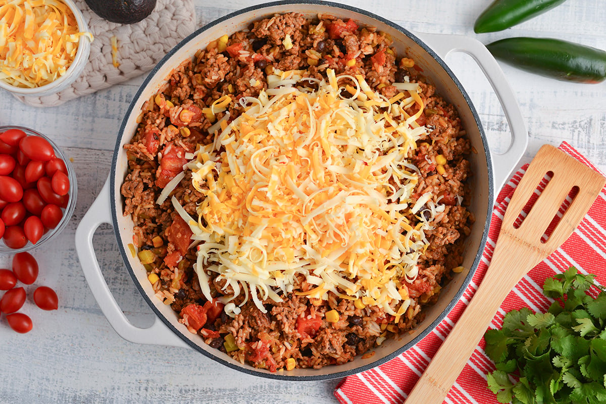 cheese added to mexican ground beef