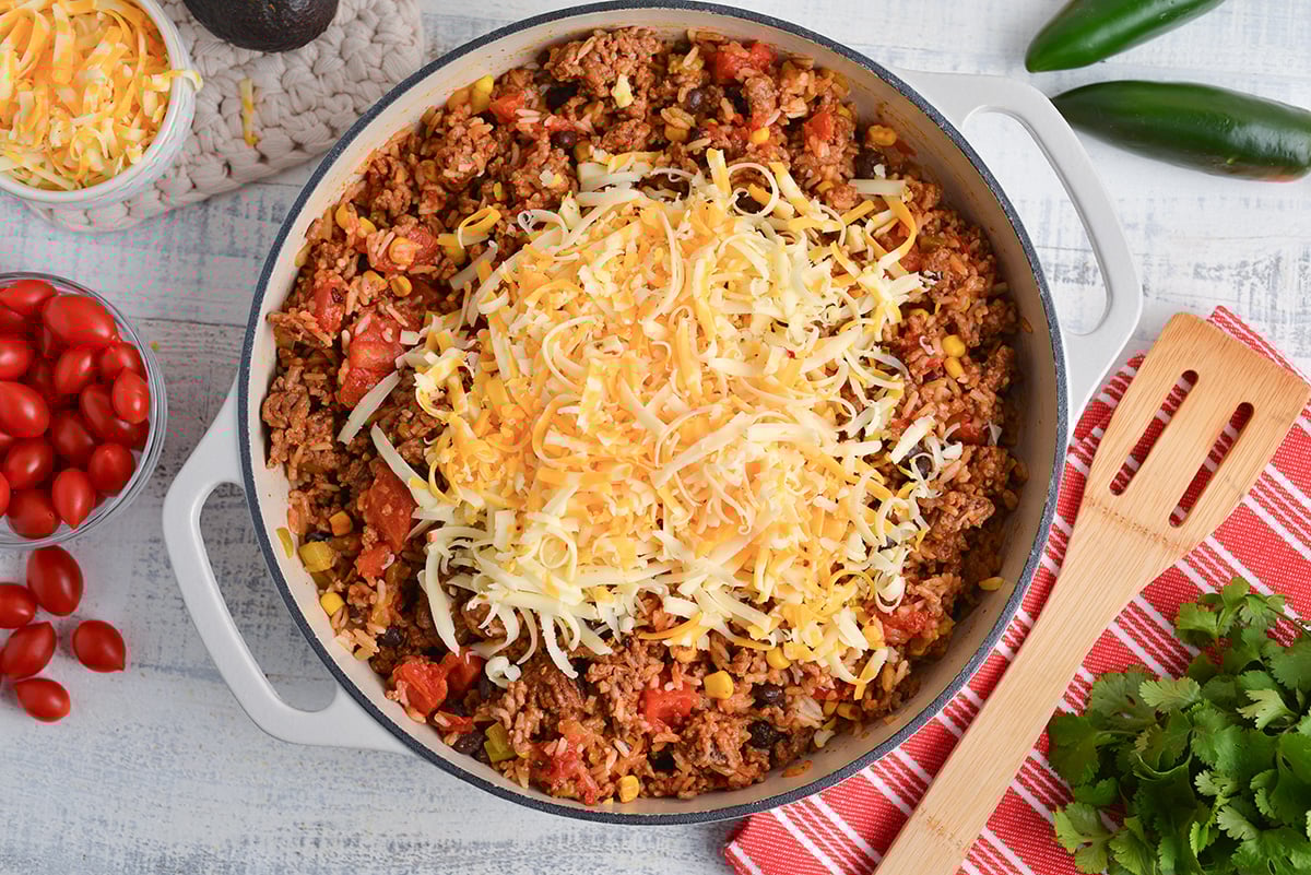 cheese added to mexican ground beef
