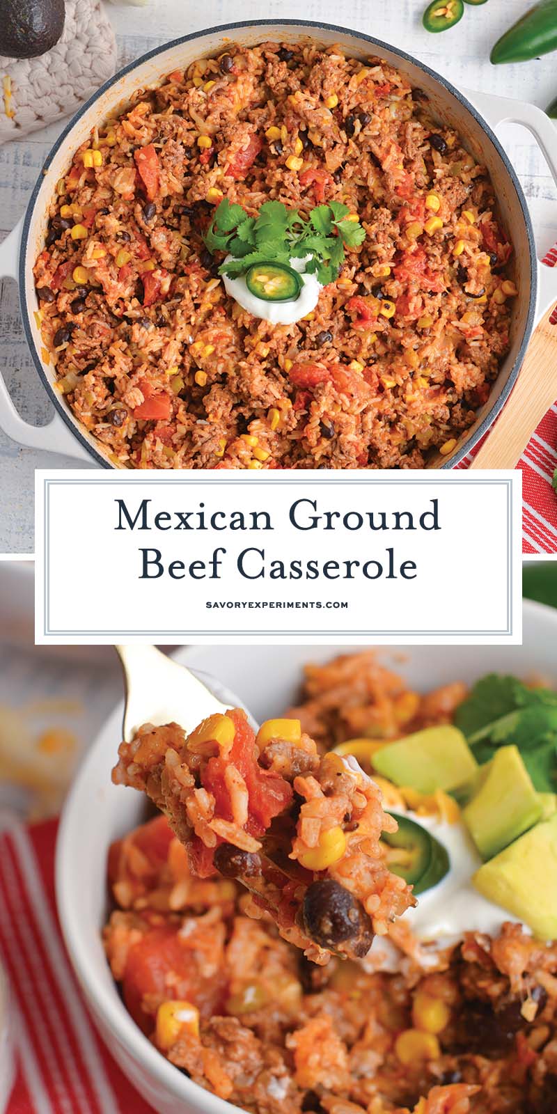 collage of mexican ground beef casserole