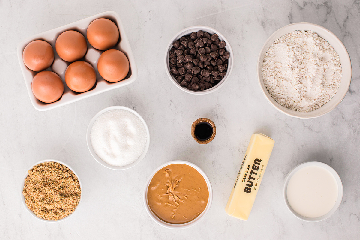 overhead shot of peanut butter thumbprint cookies ingredients