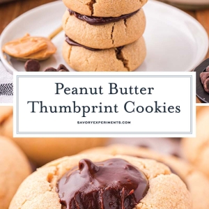 collage of peanut butter thumbprint cookies