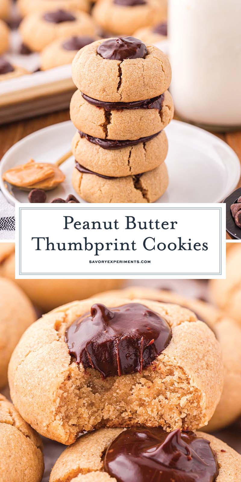 collage of peanut butter thumbprint cookies