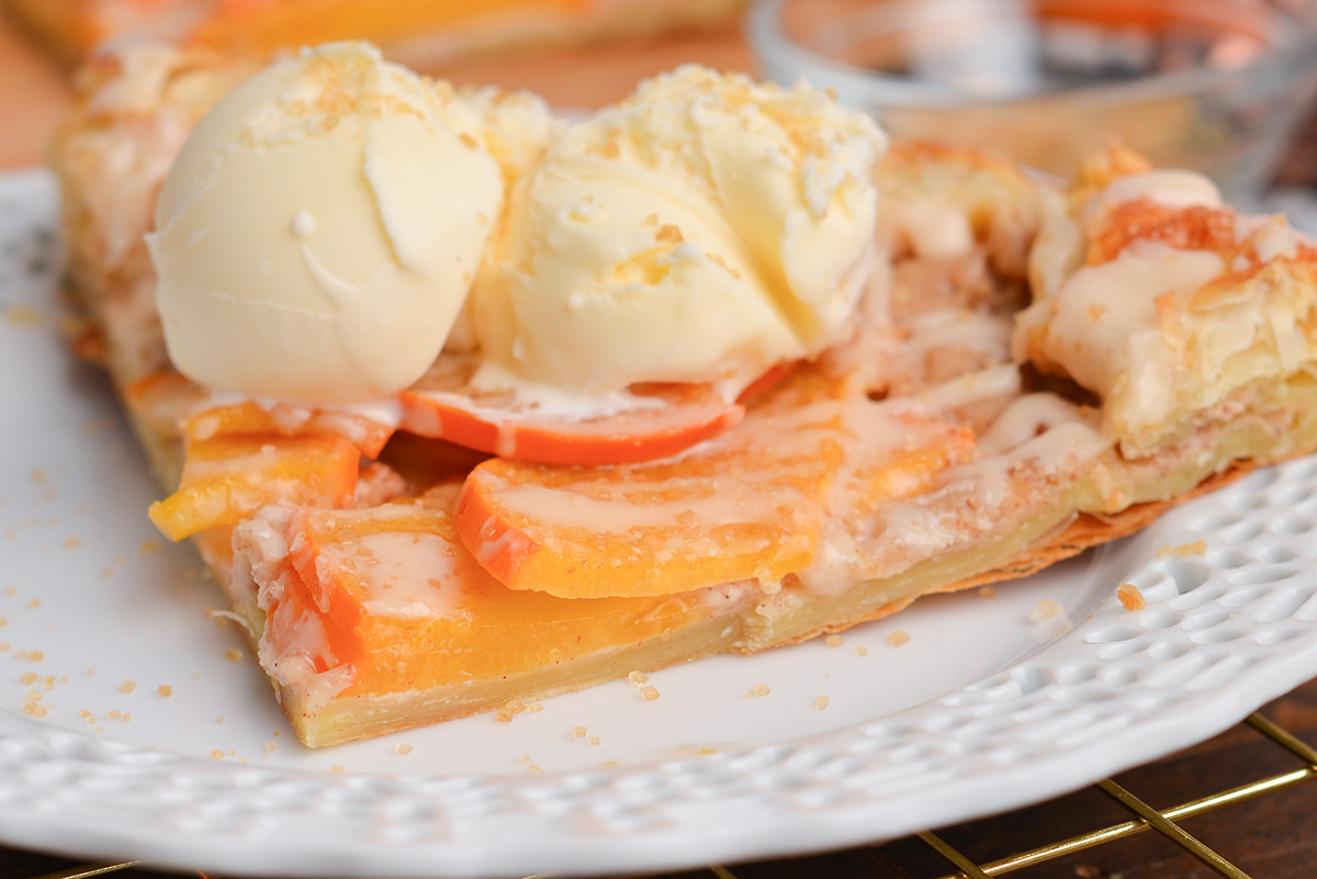 straight on shot of slice of persimmon pastry