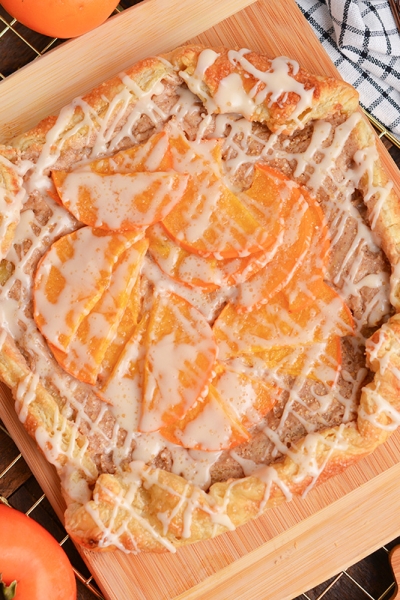 overhead shot of persimmon pastry on cutting board