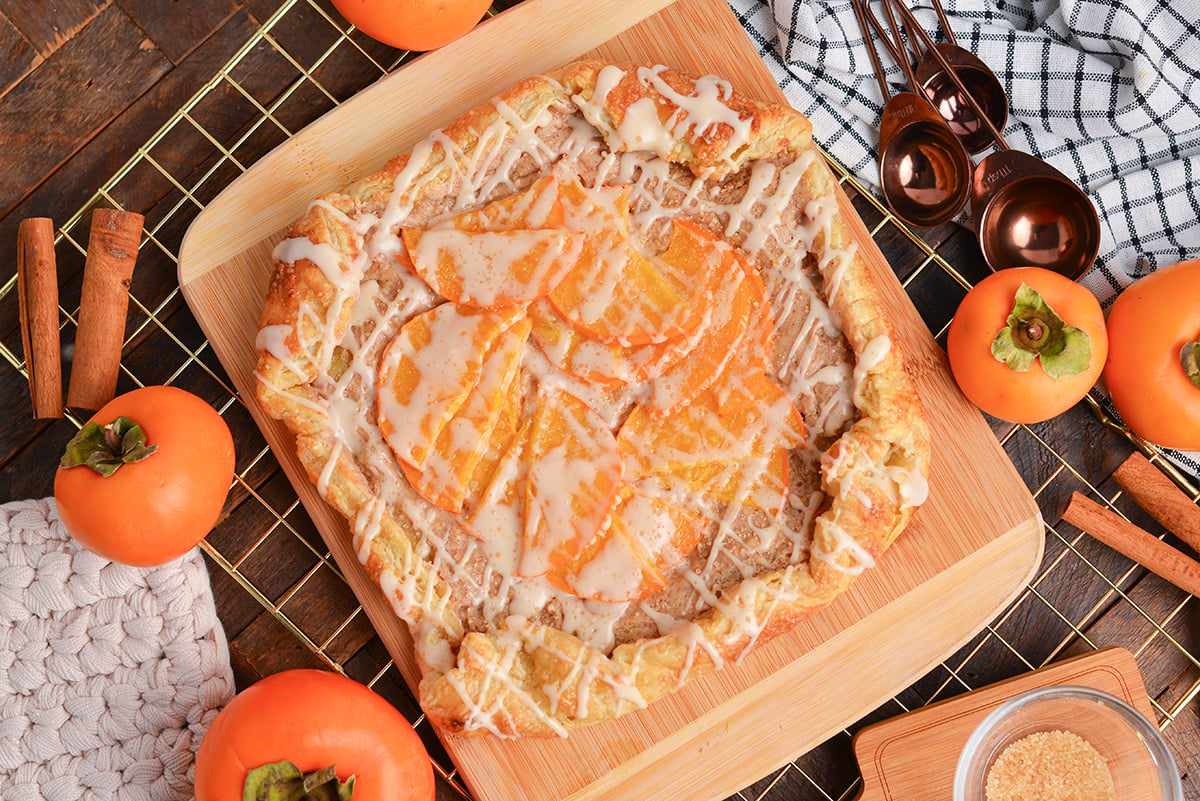 overhead shot of persimmon pastry on cutting board