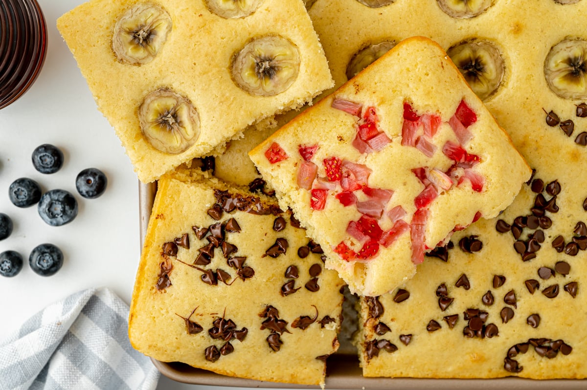 overhead shot of sheet pan pancakes