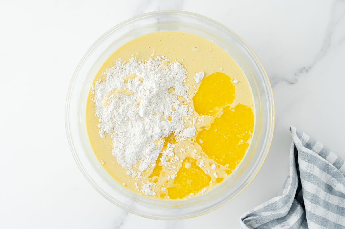 pancake batter ingredients in bowl