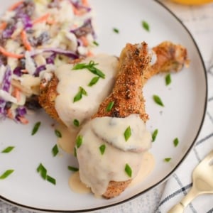 overhead shot of alabama white sauce on chicken