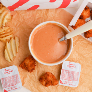 overhead shot of chick fil sauce in bowl