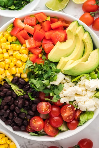 overhead shot of mexican salad in bowl