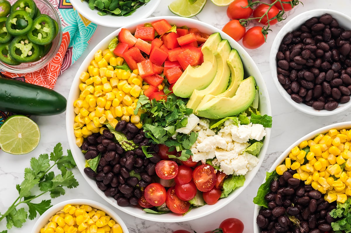 overhead shot of mexican salad in bowl