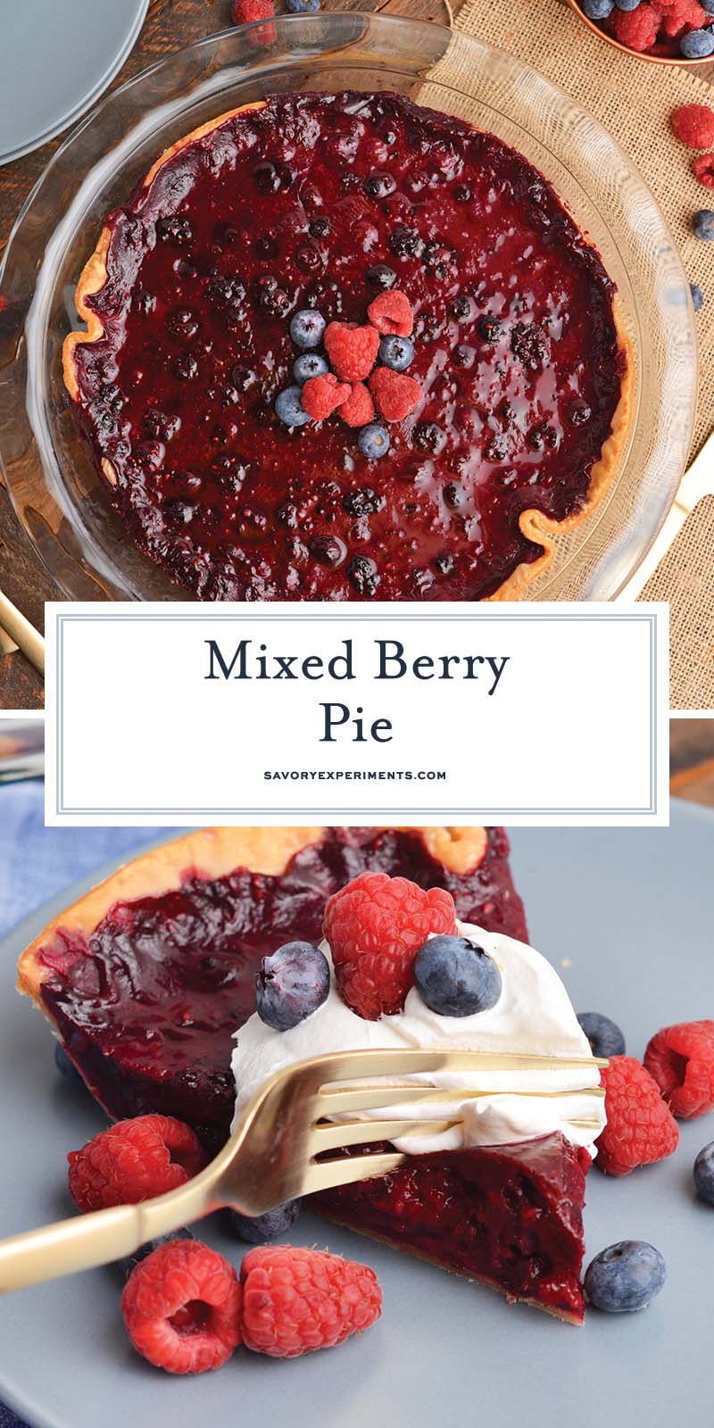 collage of mixed berry pie for pinterest