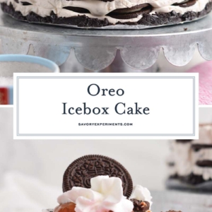 collage of oreo icebox cake with text overlay