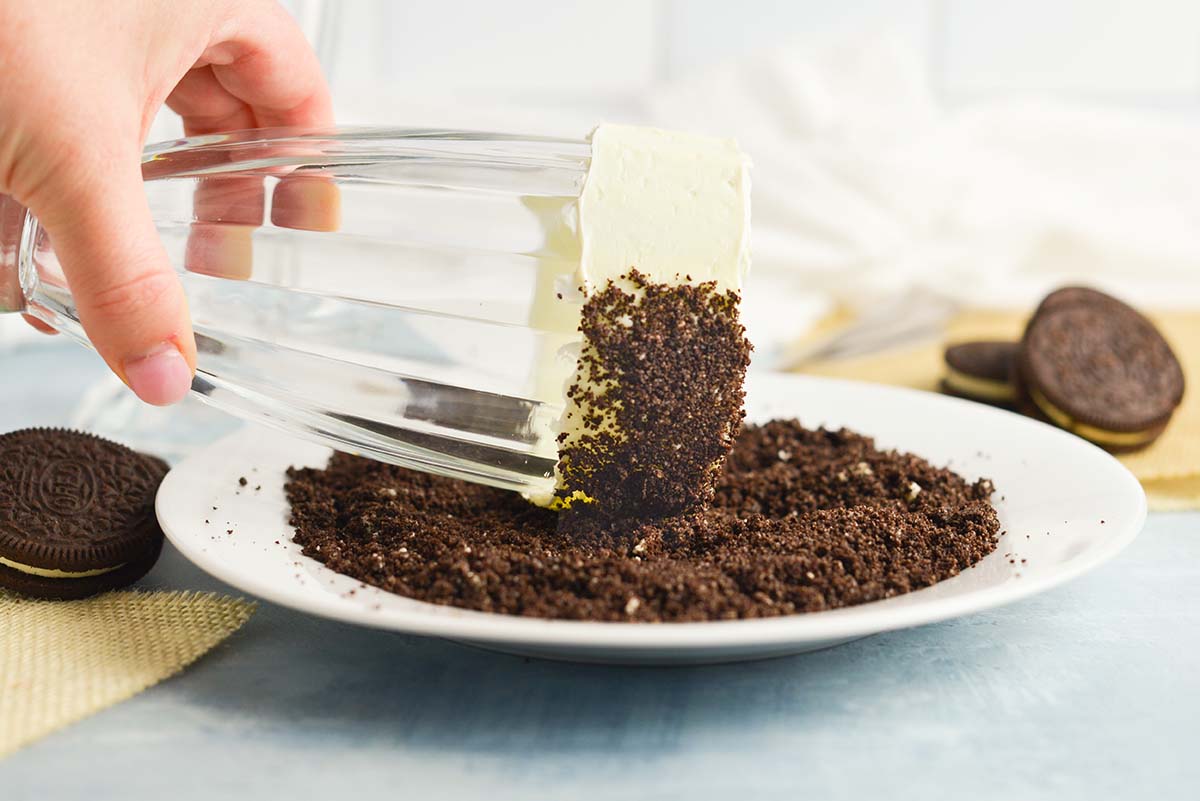 rimming oreo cookies on a malt glass