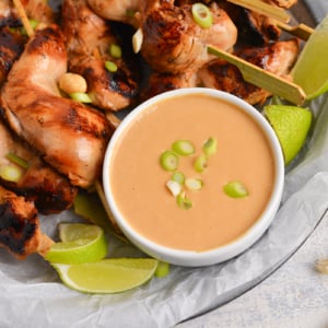 overhead shot of bowl of peanut sauce