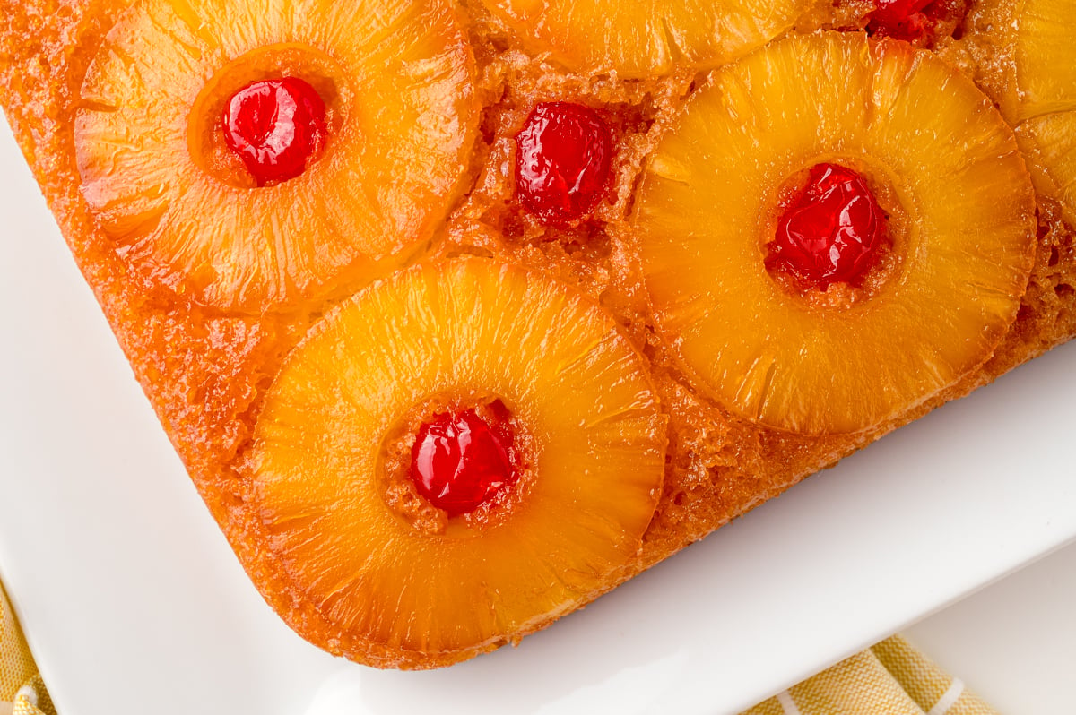 overhead close up of pineapple cake