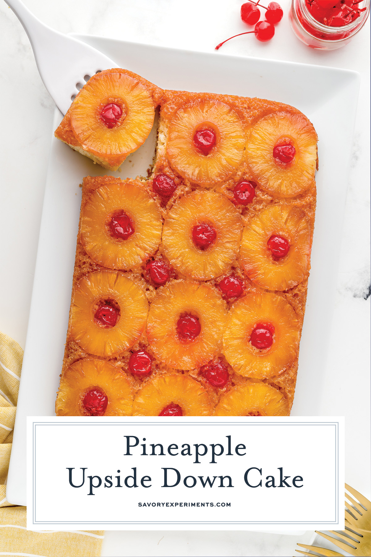 overhead pineapple cake with a text overlay