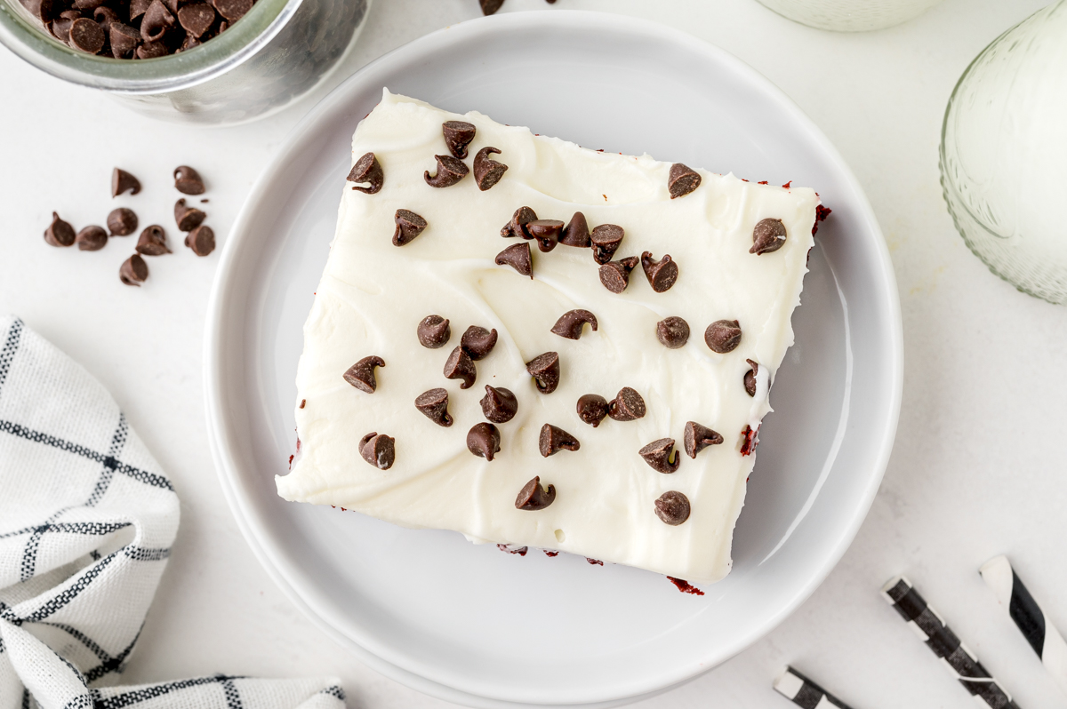 overhead brownie on a white serving plate