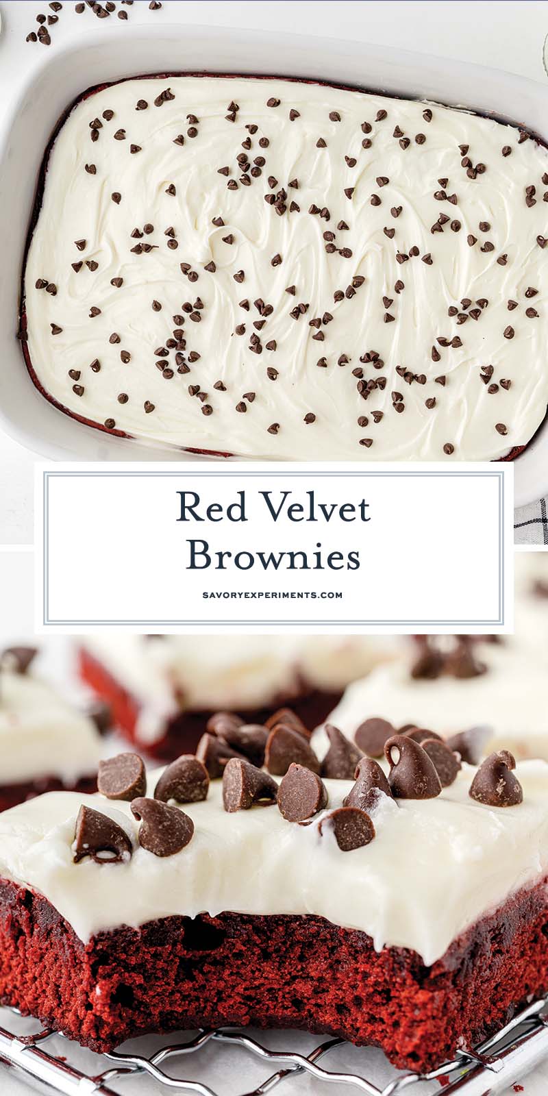 collage of red velvet brownies images with text overlay for pinterest