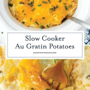 collage of slow cooker potatoes au gratin