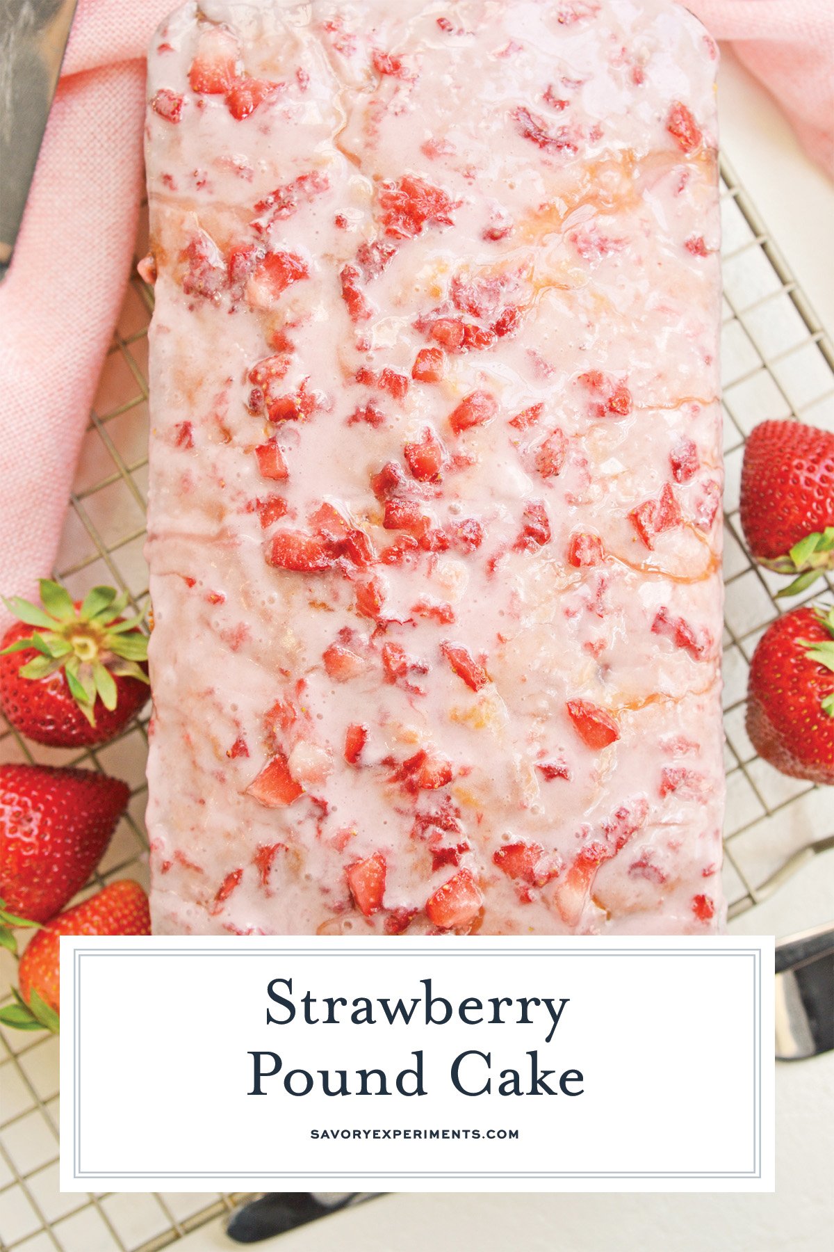 overhead close up of strawberry pound cake recipe