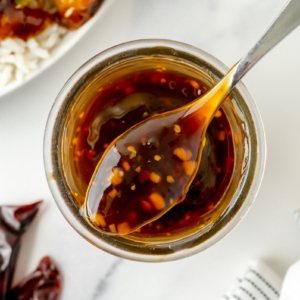 overhead shot of szechuan sauce in jar