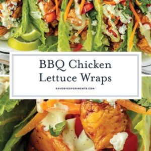 collage of bbq chicken lettuce wraps