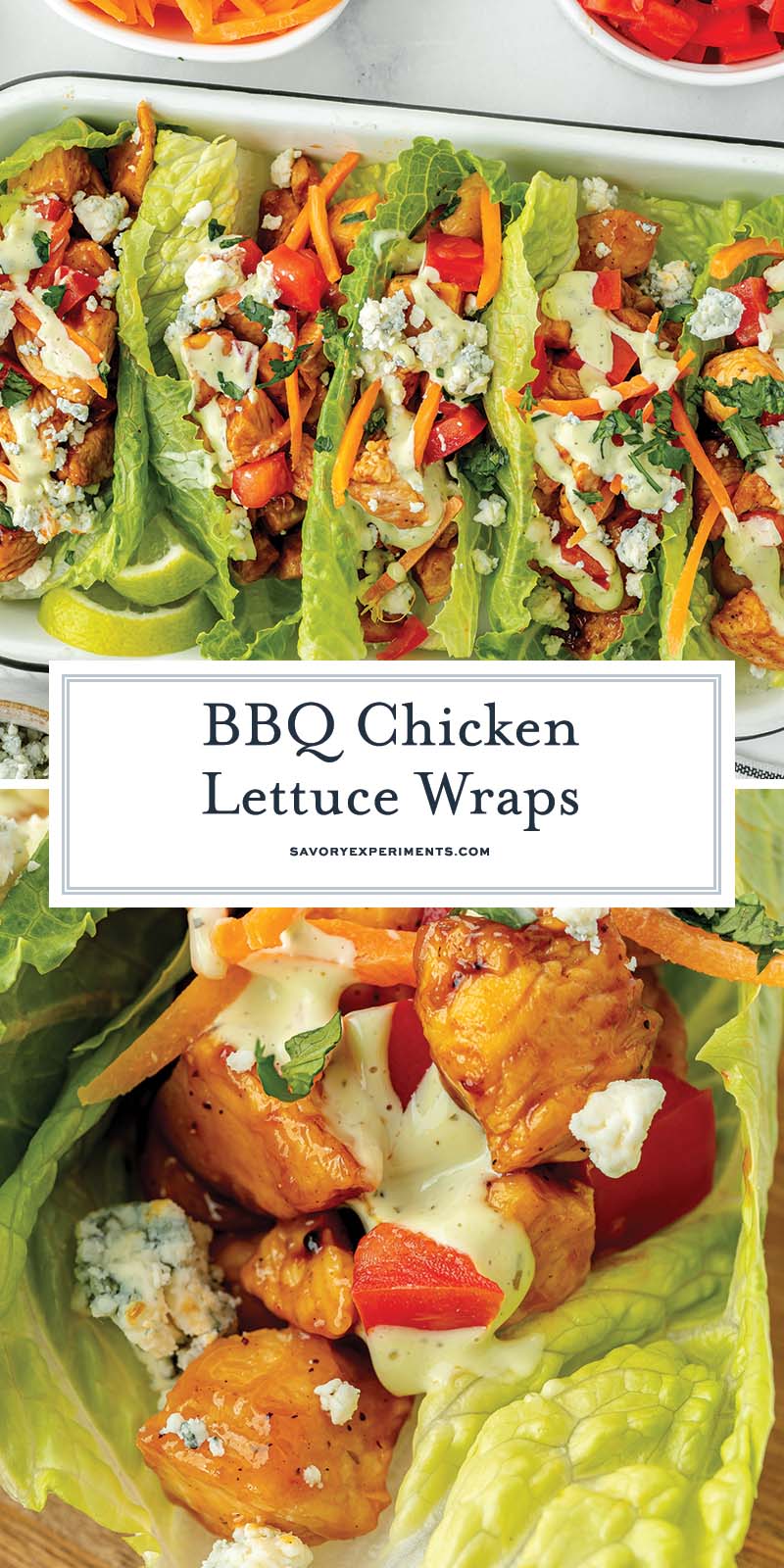 collage of bbq chicken lettuce wraps