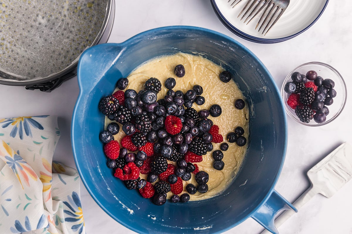 mixed berries added to cheesecake batter