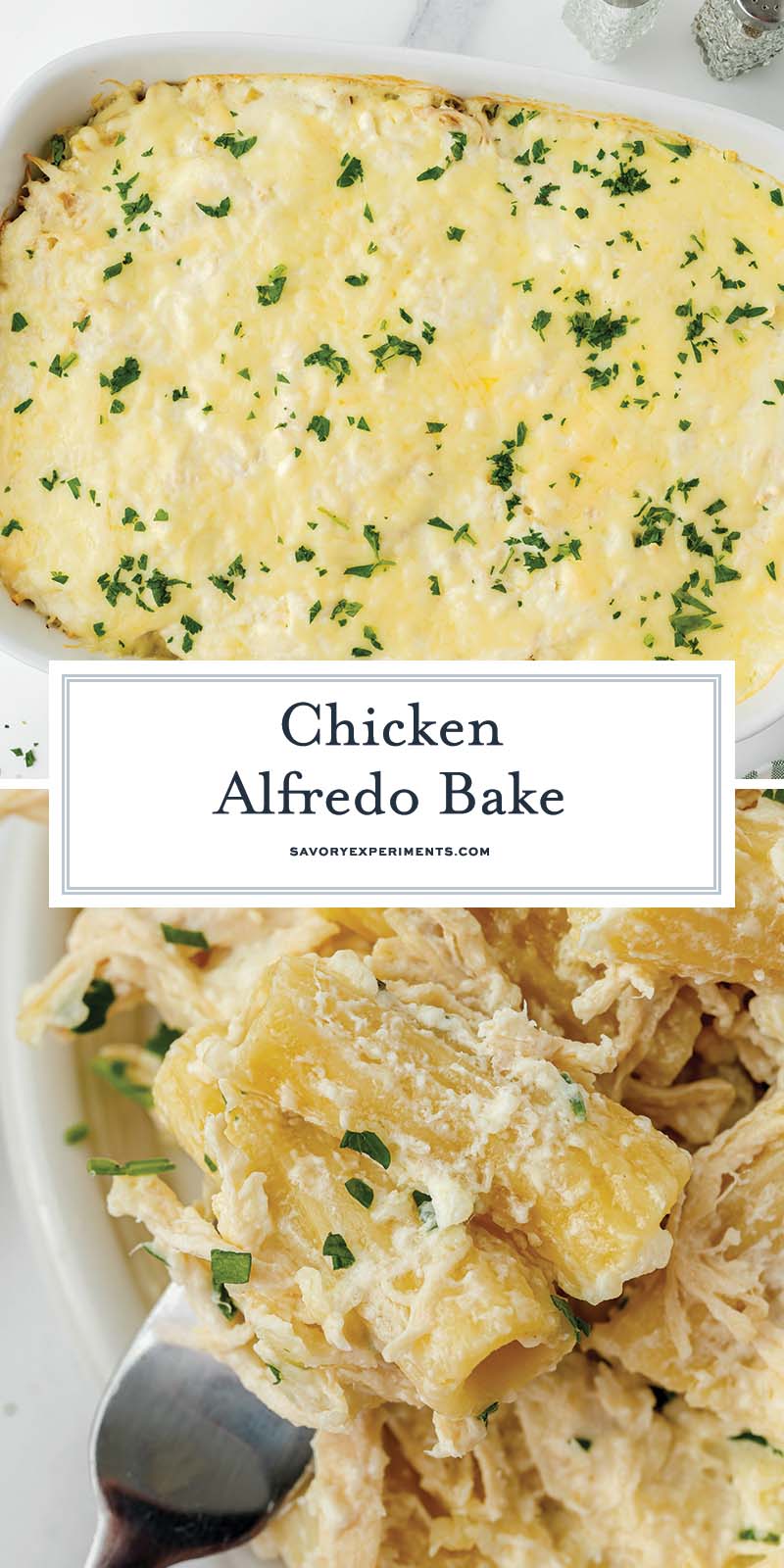 collage of chicken alfredo bake