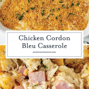 collage of chicken cordon bleu casserole for pinterest