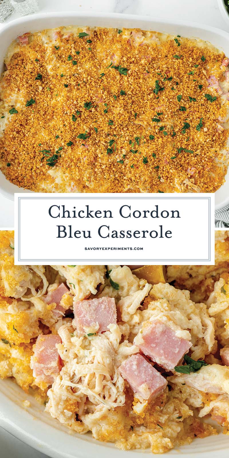 collage of chicken cordon bleu casserole for pinterest