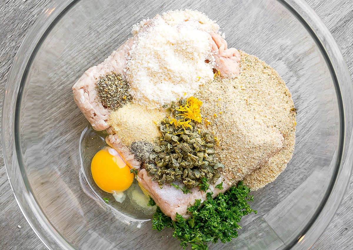 chicken meatball ingredients in bowl