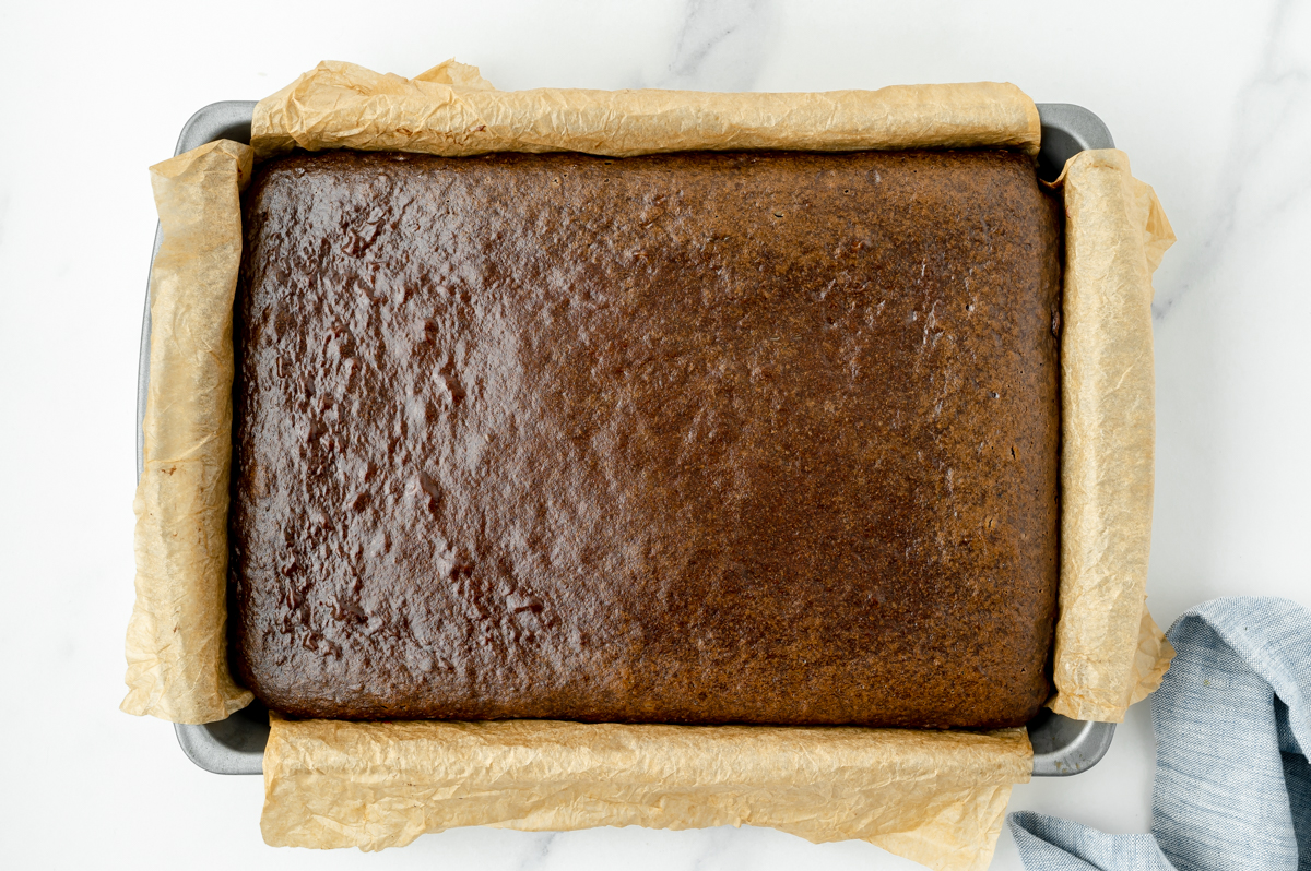 overhead shot of baked mayonnaise cake