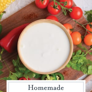 overhead shot of bowl of mexican cream with text overlay