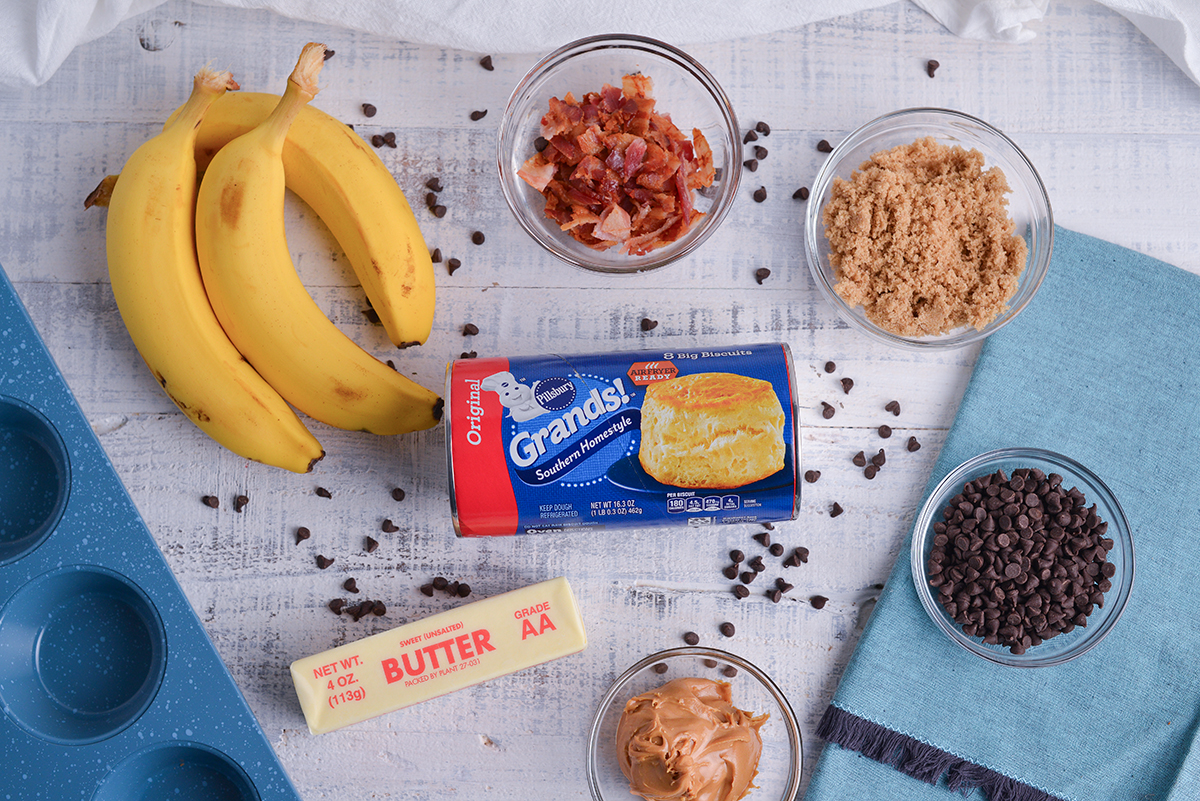 overhead shot of fat elvis monkey bread ingredients